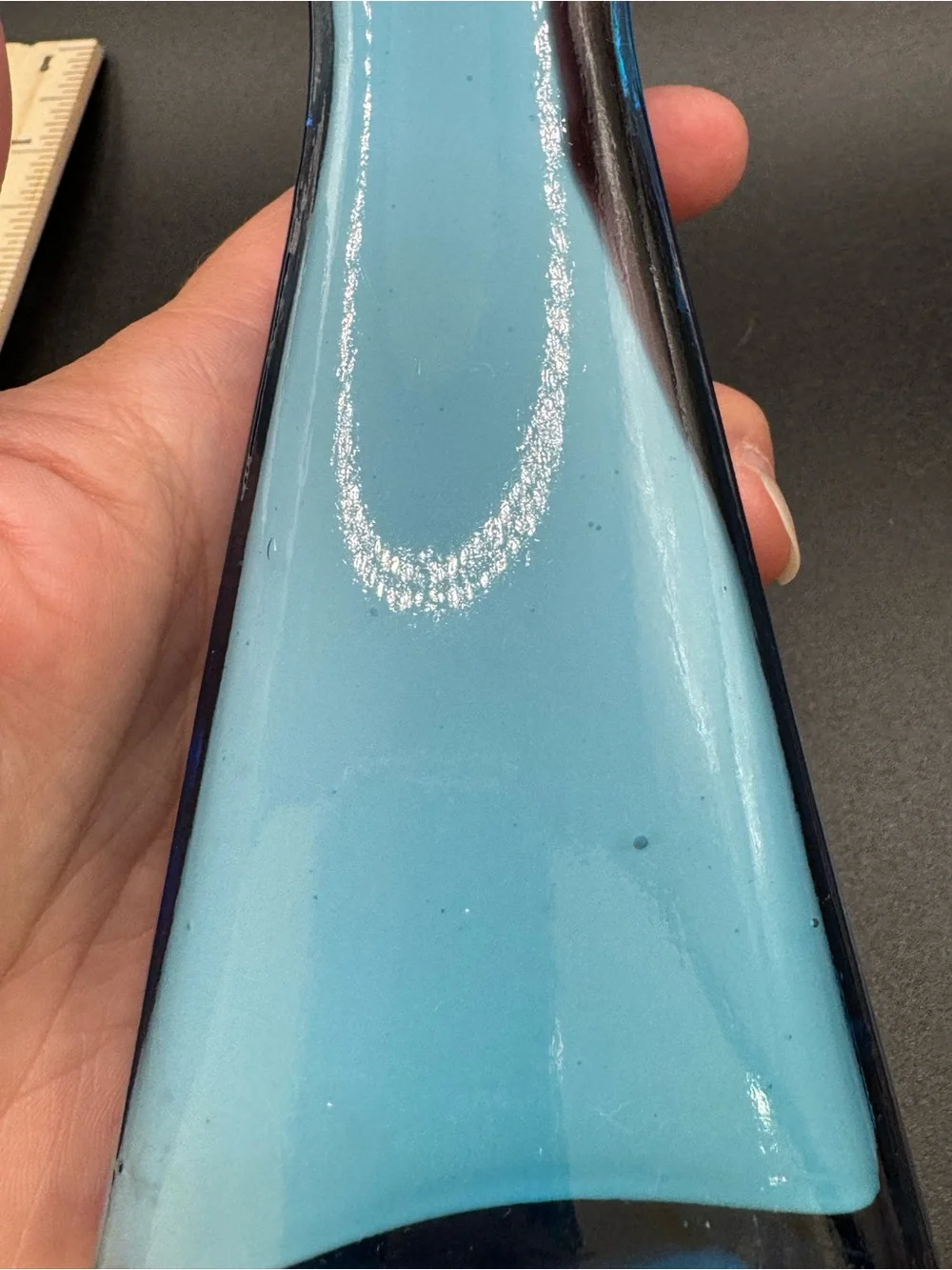 VTG Art Glass Bud Vase Futuristic Modern Amorphous 3 sided Contemporary 7.5”
